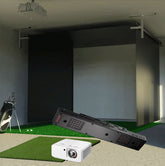 Uneekor EYE XO2 SportScreen Vanish Retractable Golf Studio Complete Package | Home Golf Simulator Studio with Impact Screen, Enclosure, Hitting Mat, Putting Turf & Projector