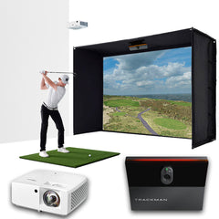 Trackman iO with PlayBetter SimStudio™ ESSENTIALS Package | Golf Simulator Studio with Impact Screen, Enclosure, Hitting Mat & Projector