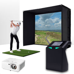 TruGolf LaunchBox with PlayBetter SimStudio™ ESSENTIALS Package | Golf Simulator Studio with Impact Screen, Enclosure, Hitting Mat & Projector