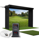 Uneekor EYE MINI LITE SportScreen Vanish LITE Hybrid-Retractable Golf Studio Complete Package | Home Golf Simulator Studio with Impact Screen, Enclosure, Hitting Mat, Putting Turf & Projector