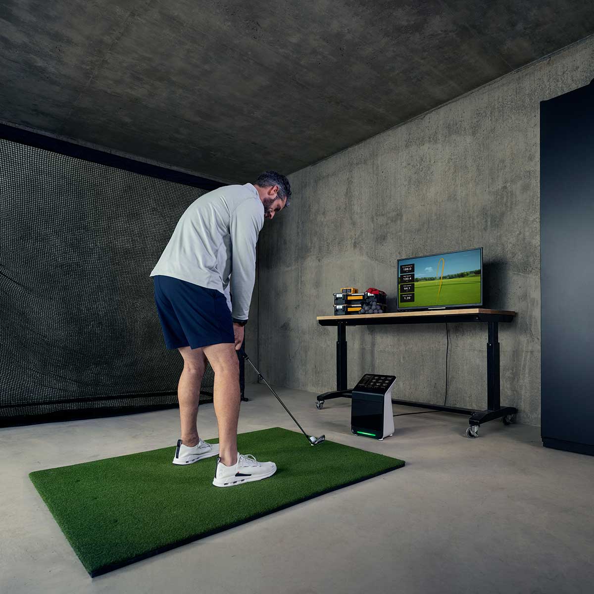 Garmin Approach R50 SportScreen Vanish LITE Hybrid-Retractable Golf Studio Complete Package | Home Golf Simulator Studio with Impact Screen, Enclosure, Hitting Mat, Putting Turf & Projector