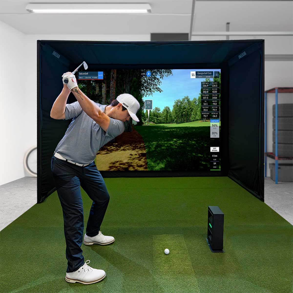Uneekor EYE MINI LITE Golf Launch Monitor & Simulator Home Net Studio with The Net Return Premium Hitting Net Package