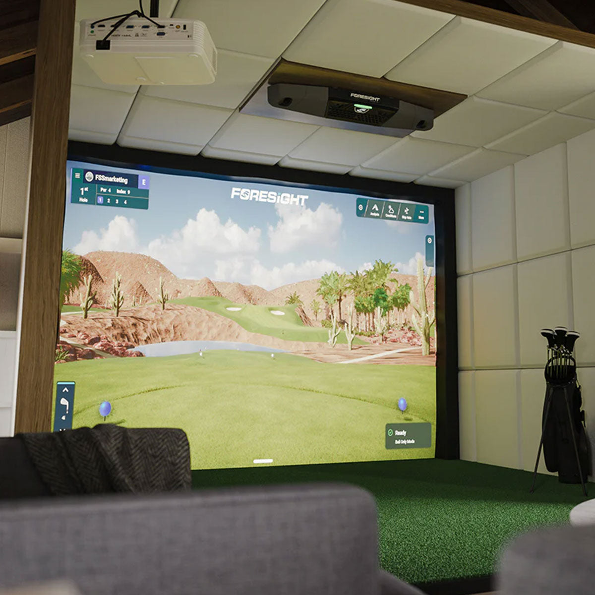 Foresight Falcon SportScreen Vanish Retractable Golf Studio Complete Package | Home Golf Simulator Studio with Impact Screen, Enclosure, Hitting Mat, Putting Turf & Projector