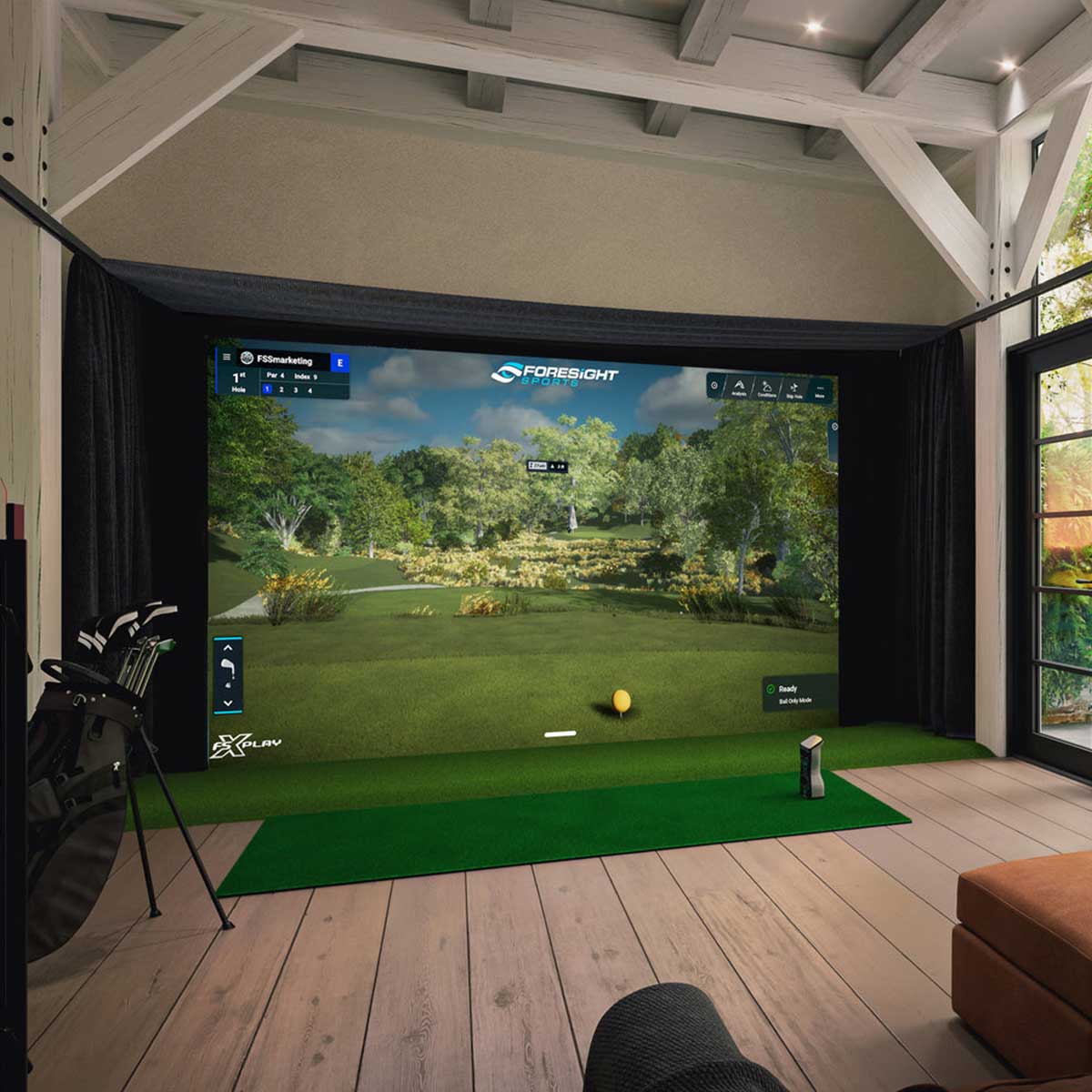Foresight GCQuad SportScreen Vanish LITE Hybrid-Retractable Golf Studio Complete Package | Home Golf Simulator Studio with Impact Screen, Enclosure, Hitting Mat, Putting Turf & Projector