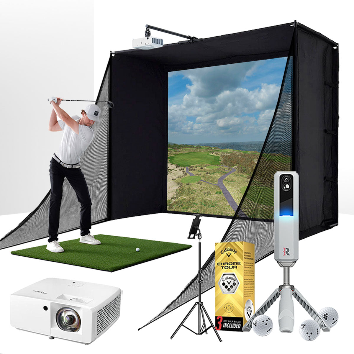 PlayBetter COMPLETE Garage SimStudio™ by Golficity | Home Golf Simulator Package with Impact Screen, Enclosure, Hitting Mat & Projector