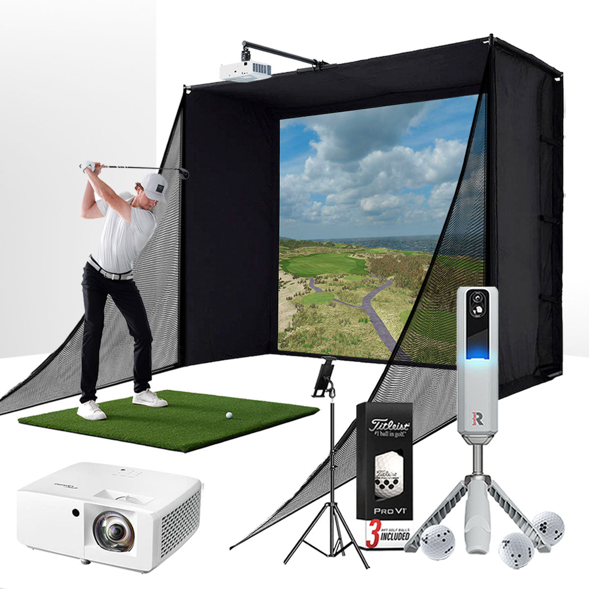PlayBetter COMPLETE Garage SimStudio™ by Golficity | Home Golf Simulator Package with Impact Screen, Enclosure, Hitting Mat & Projector