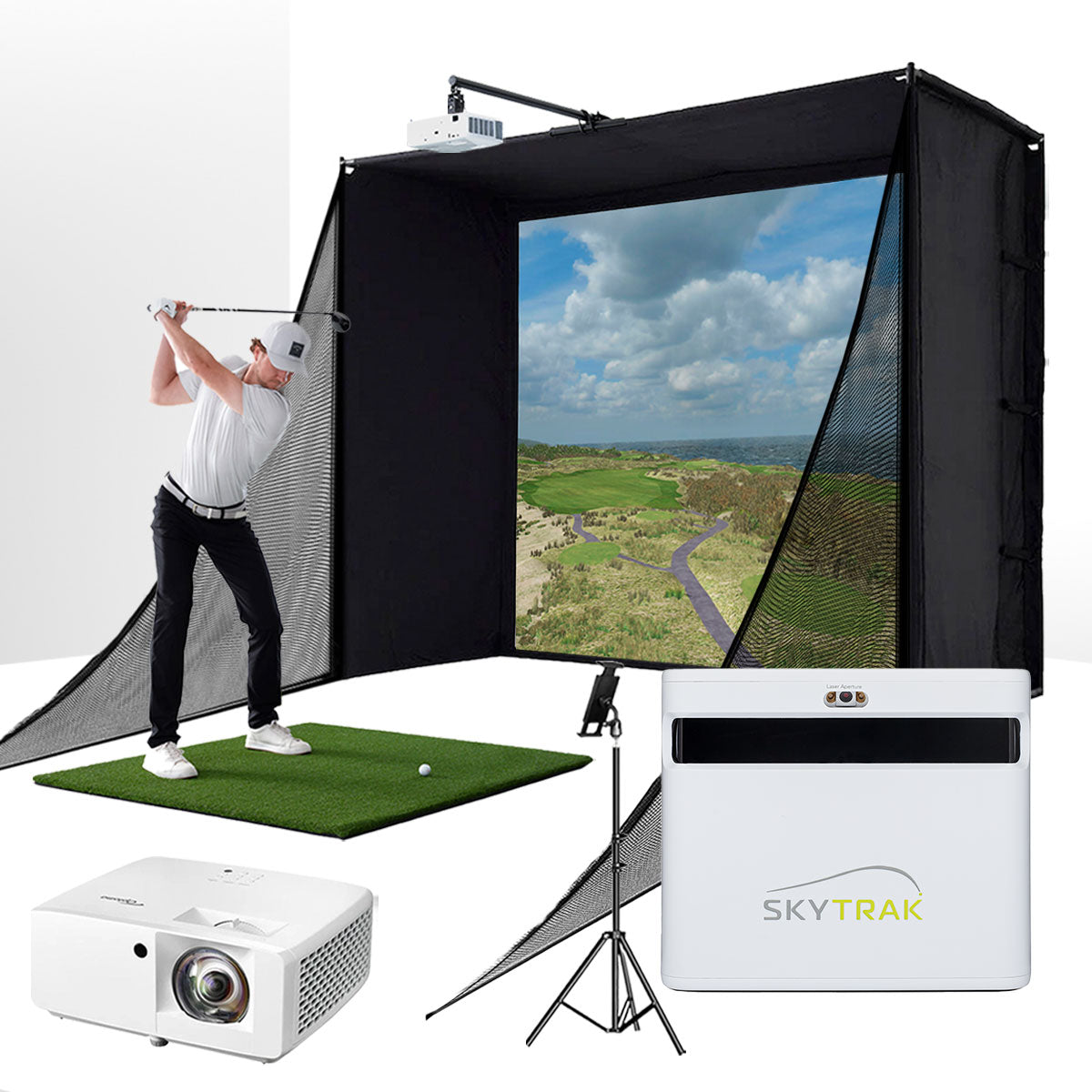 PlayBetter COMPLETE Garage SimStudio™ by Golficity | Home Golf Simulator Package with Impact Screen, Enclosure, Hitting Mat & Projector