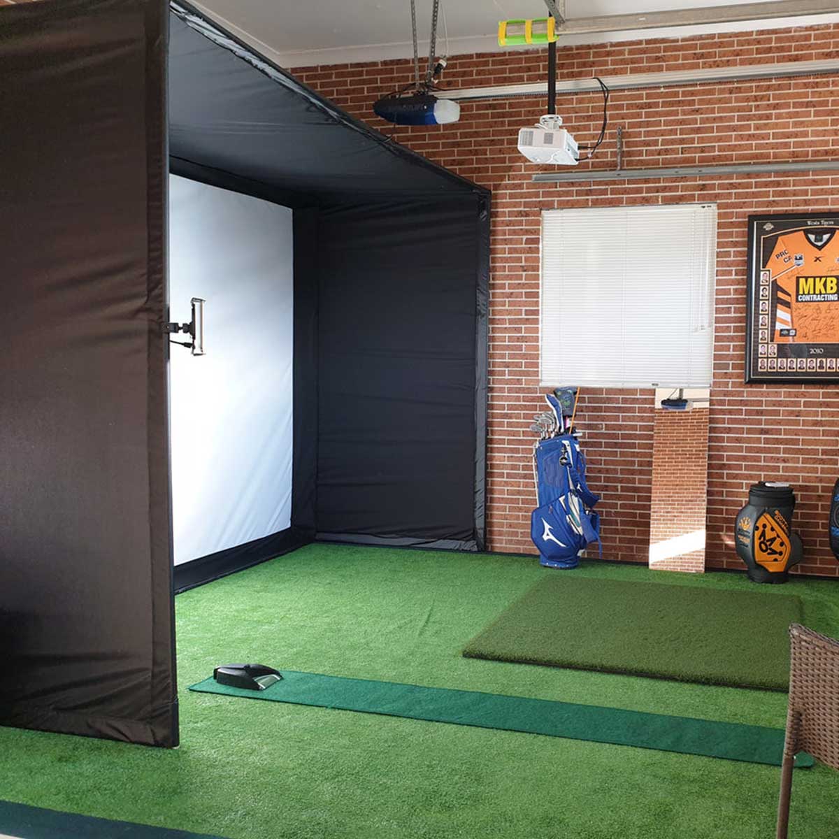 TruGolf LaunchBox with PlayBetter SimStudio™ ESSENTIALS Package | Golf Simulator Studio with Impact Screen, Enclosure, Hitting Mat & Projector