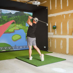 PlayBetter SimStudio™ COMPLETE by Golficity | Home Golf Simulator Package with Enclosure, Impact Screen, Hitting/Putting Mats, Side Barriers & Projector