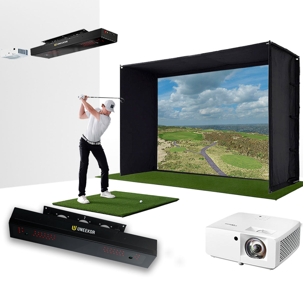 Uneekor EYE XR with PlayBetter SimStudio™ BYO (Build Your Own) Package – Custom Home Golf Simulator Studio Builder with Impact Screen, Enclosure, Optional Mats, Projector & More