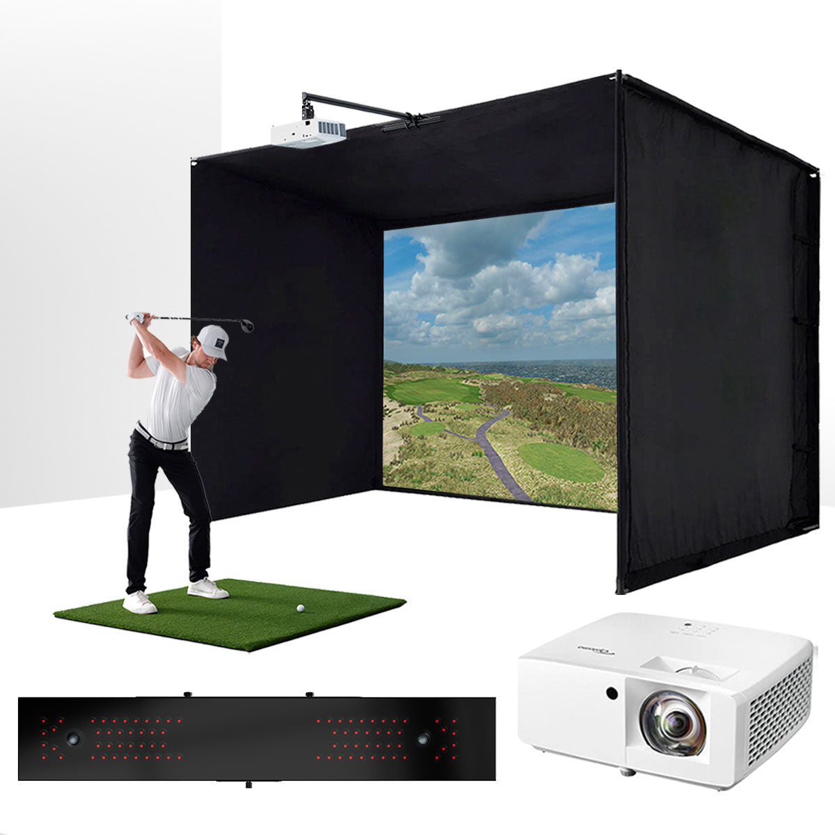 Uneekor EYE XR with PlayBetter SimStudio™ BYO (Build Your Own) Package – Custom Home Golf Simulator Studio Builder with Impact Screen, Enclosure, Optional Mats, Projector & More