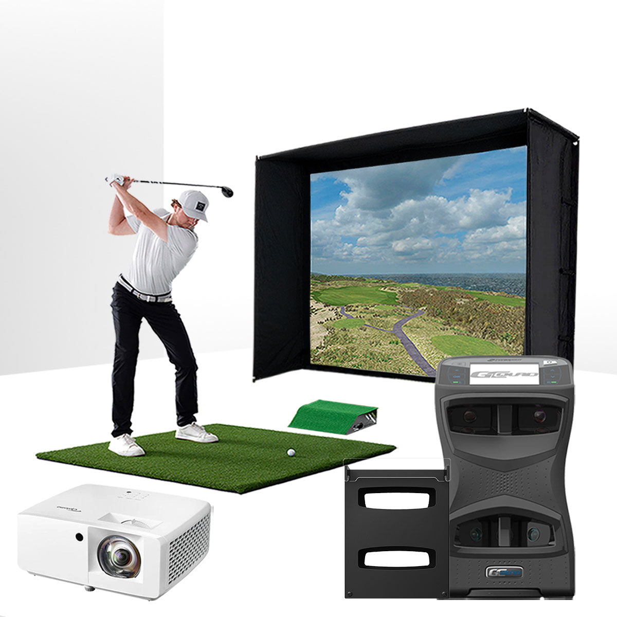 Foresight GCQuad with PlayBetter SimStudio™ ESSENTIALS Package | Golf Simulator Studio with Impact Screen, Enclosure, Hitting Mat, Projector & Protective Case