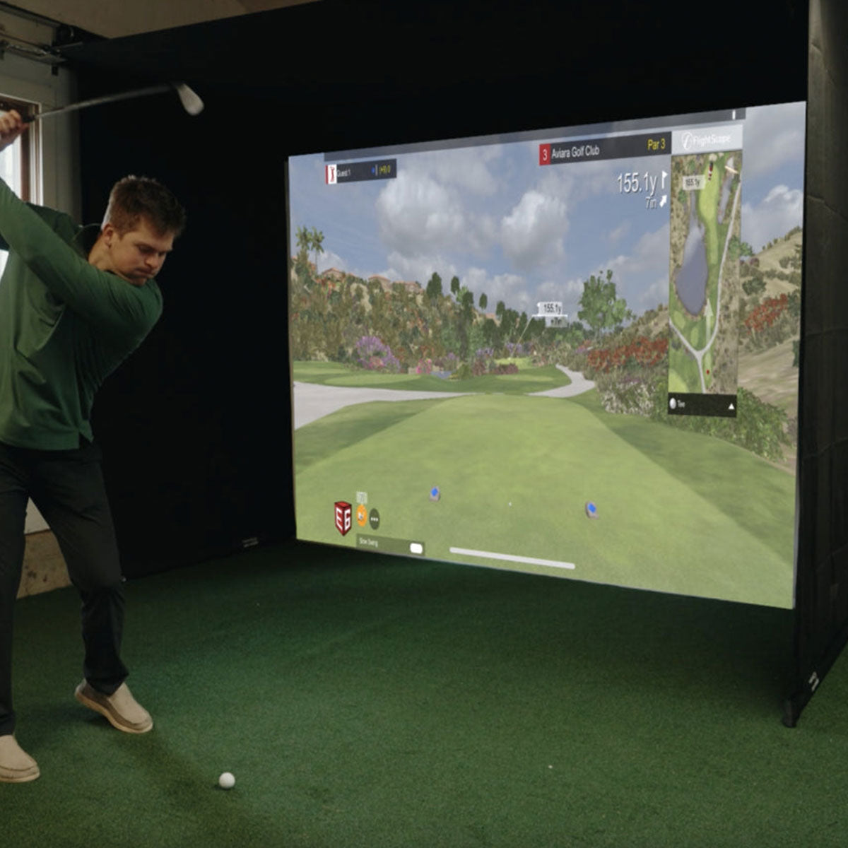 Bushnell Launch Pro Circle B SportScreen Vanish Retractable Golf Studio Complete Package | Home Golf Simulator Studio with Impact Screen, Enclosure, Hitting Mat, Putting Turf & Projector