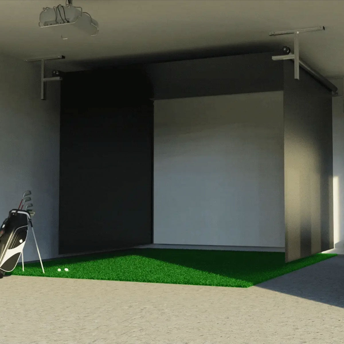 Bushnell Launch Pro Circle B SportScreen Vanish Retractable Golf Studio Complete Package | Home Golf Simulator Studio with Impact Screen, Enclosure, Hitting Mat, Putting Turf & Projector