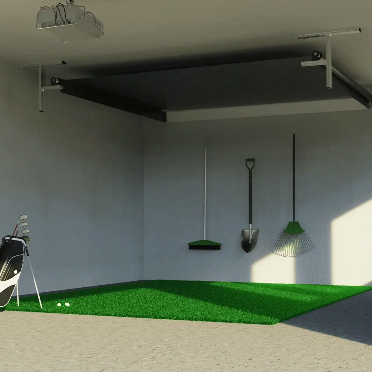 Foresight Falcon SportScreen Vanish Retractable Golf Studio Complete Package | Home Golf Simulator Studio with Impact Screen, Enclosure, Hitting Mat, Putting Turf & Projector