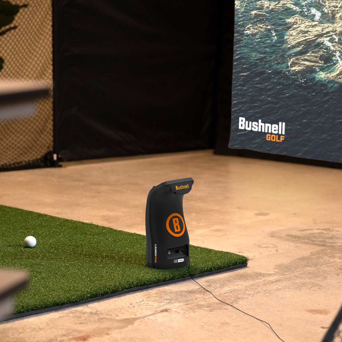 Bushnell LPi Circle B SportScreen Vanish LITE Hybrid-Retractable Golf Studio Complete Package | Home Golf Simulator Studio with Impact Screen, Enclosure, Hitting Mat, Putting Turf & Projector