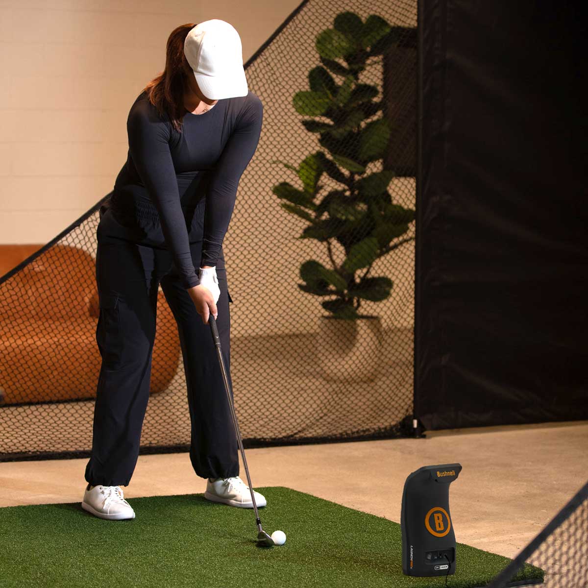 Bushnell LPi Circle B SportScreen Vanish LITE Hybrid-Retractable Golf Studio Complete Package | Home Golf Simulator Studio with Impact Screen, Enclosure, Hitting Mat, Putting Turf & Projector