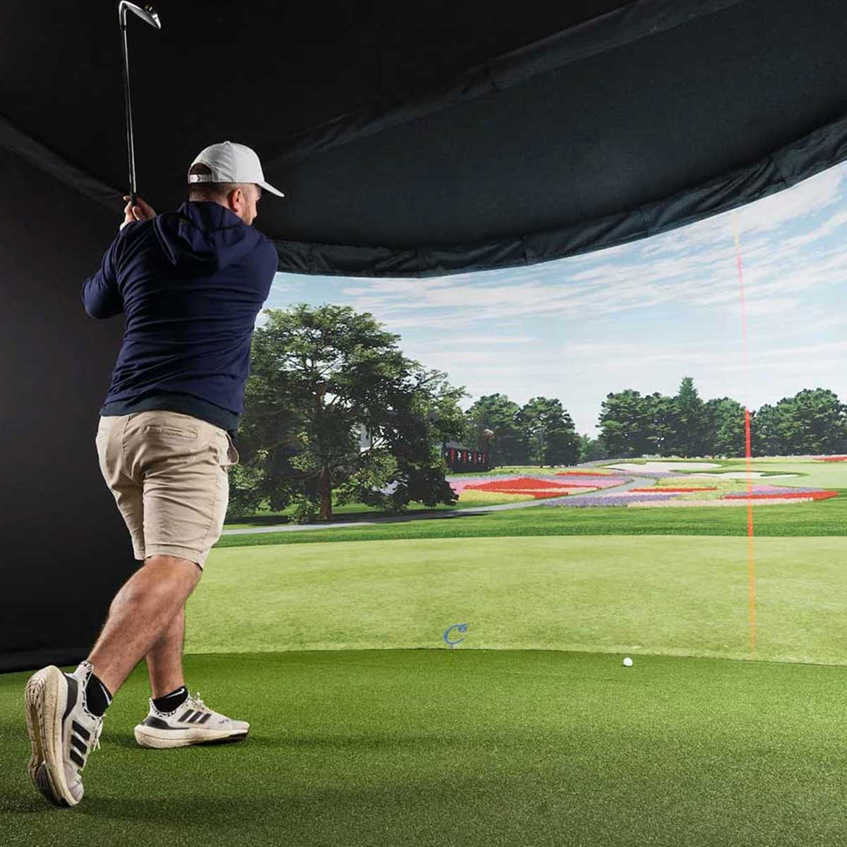 Uneekor EYE XR with PlayBetter SimStudio™ OVERHEAD Premium Home Golf Studio Package with Carl's Place Curved Enclosure