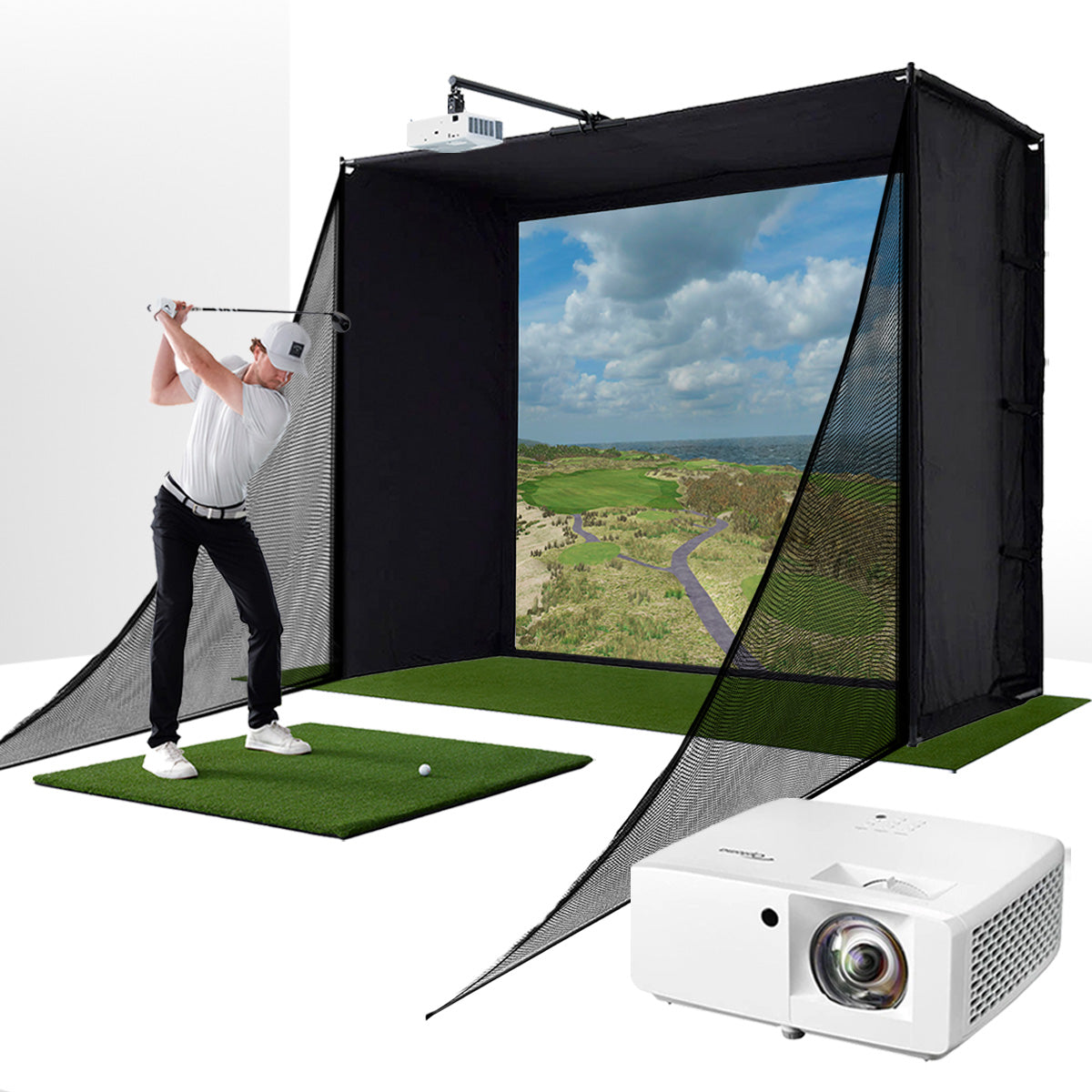 PlayBetter COMPLETE Garage SimStudio™ by Golficity | Home Golf Simulator Package with Impact Screen, Enclosure, Hitting Mat & Projector