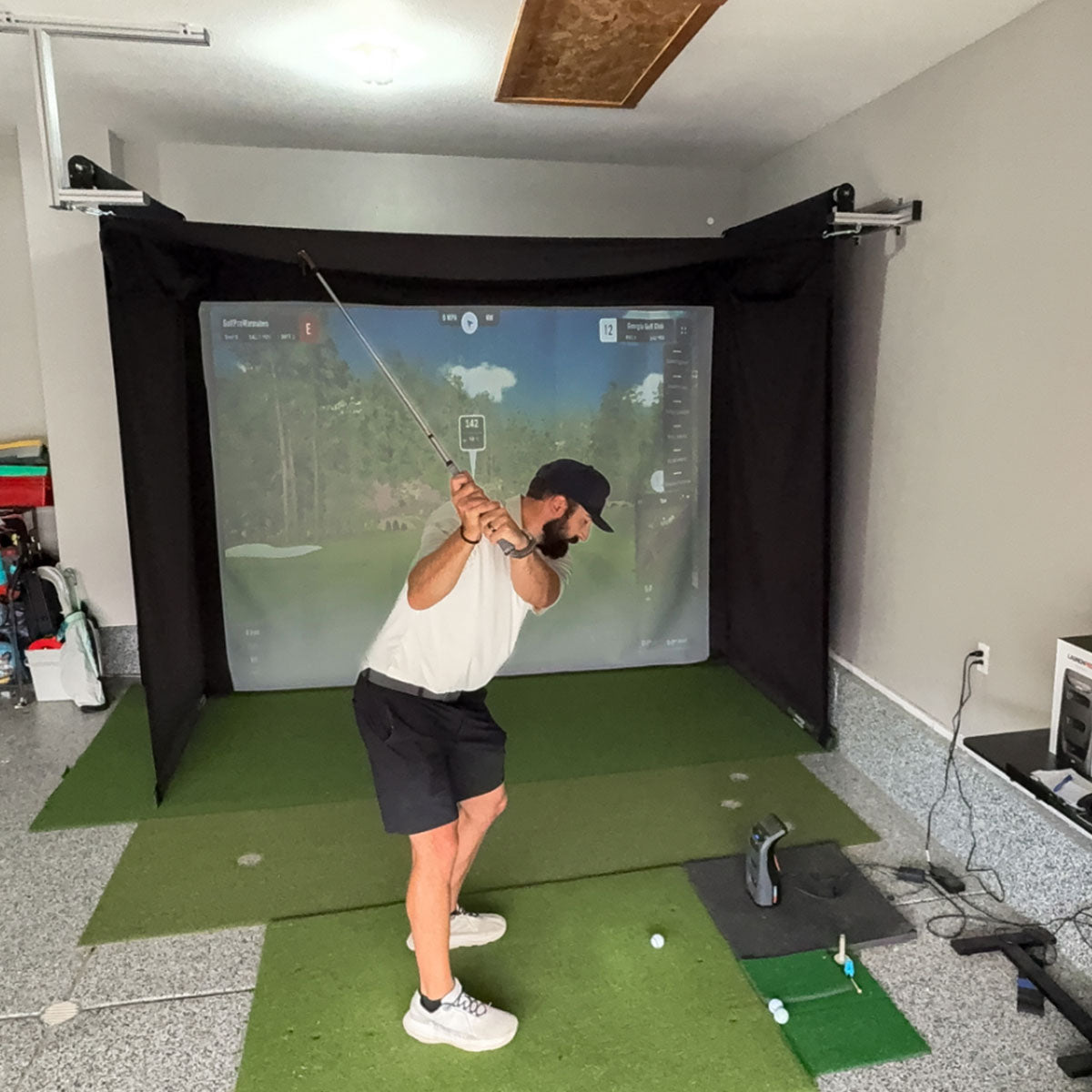 Bushnell Launch Pro Circle B SportScreen Vanish Retractable Golf Studio Complete Package | Home Golf Simulator Studio with Impact Screen, Enclosure, Hitting Mat, Putting Turf & Projector