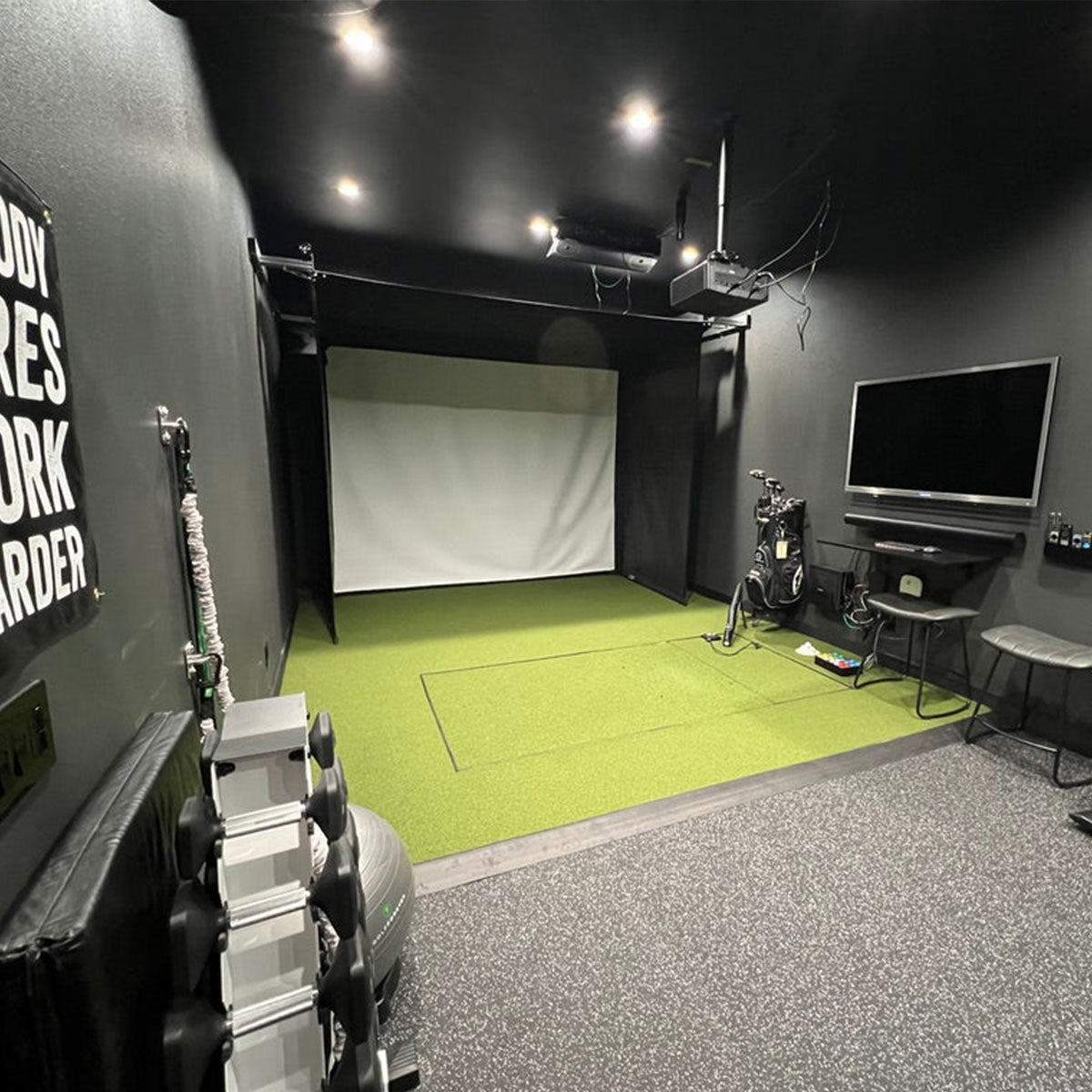 Rapsodo MLM2PRO SportScreen Vanish Retractable Golf Studio Complete Package | Home Golf Simulator Studio with Impact Screen, Enclosure, Hitting Mat, Putting Turf & Projector