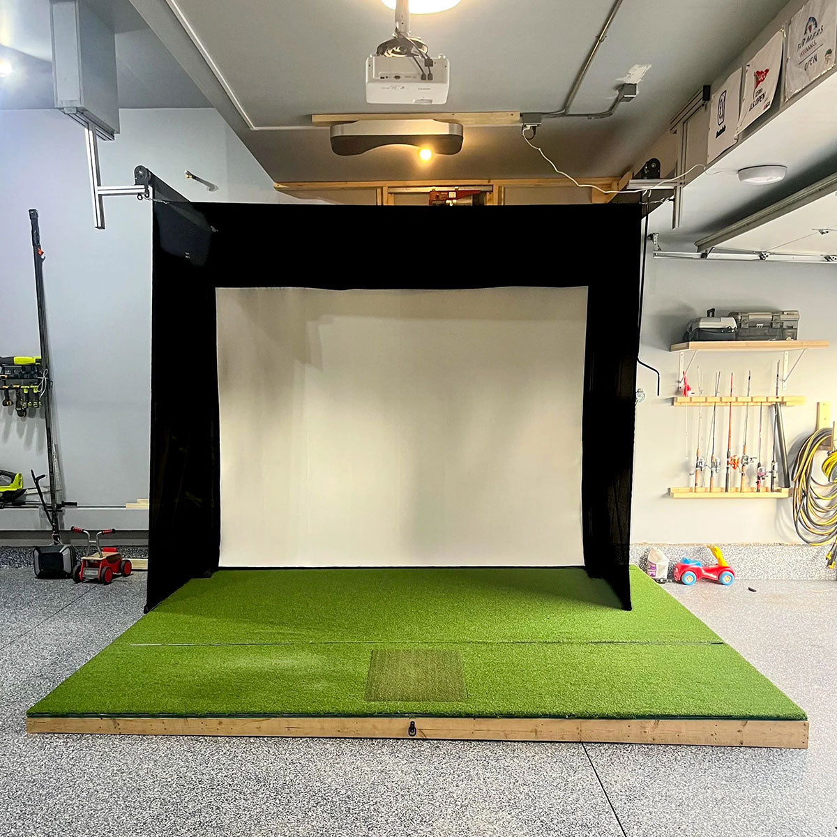 Foresight Falcon SportScreen Vanish Retractable Golf Studio Complete Package | Home Golf Simulator Studio with Impact Screen, Enclosure, Hitting Mat, Putting Turf & Projector