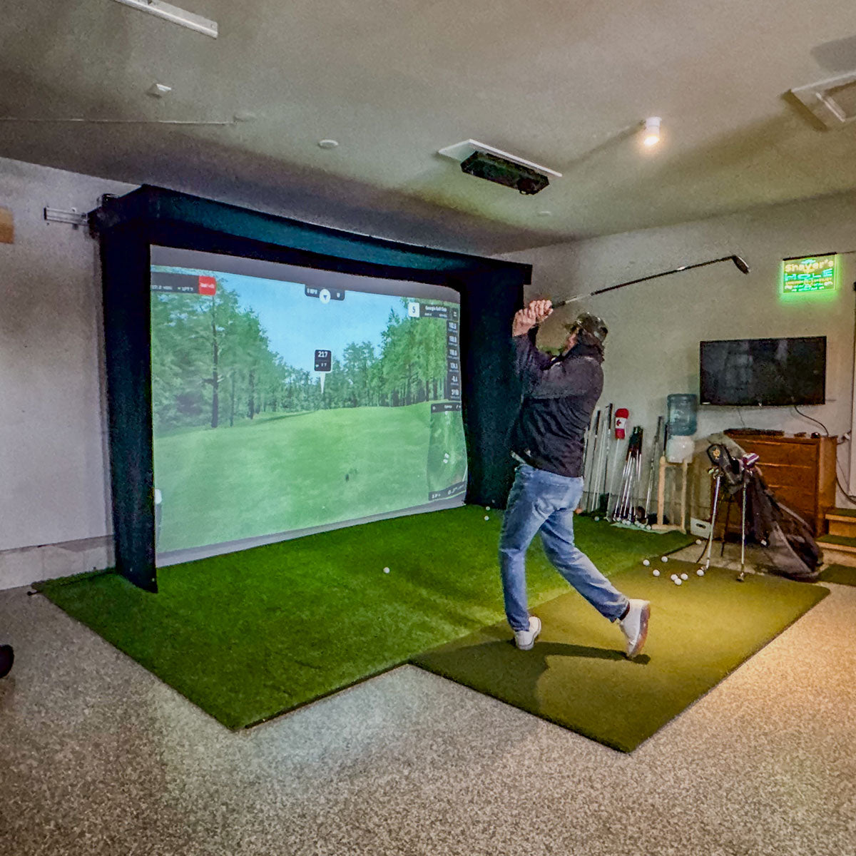 Garmin Approach R50 SportScreen Vanish LITE Hybrid-Retractable Golf Studio Complete Package | Home Golf Simulator Studio with Impact Screen, Enclosure, Hitting Mat, Putting Turf & Projector