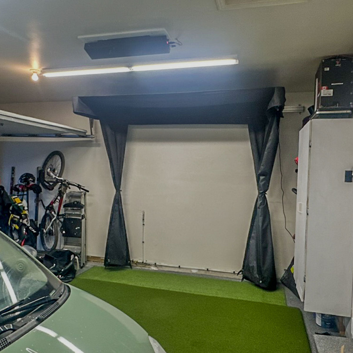 TruGolf LaunchBox SportScreen Vanish LITE Hybrid-Retractable Golf Studio Complete Package | Home Golf Simulator Studio with Impact Screen, Enclosure, Hitting Mat, Putting Turf & Projector