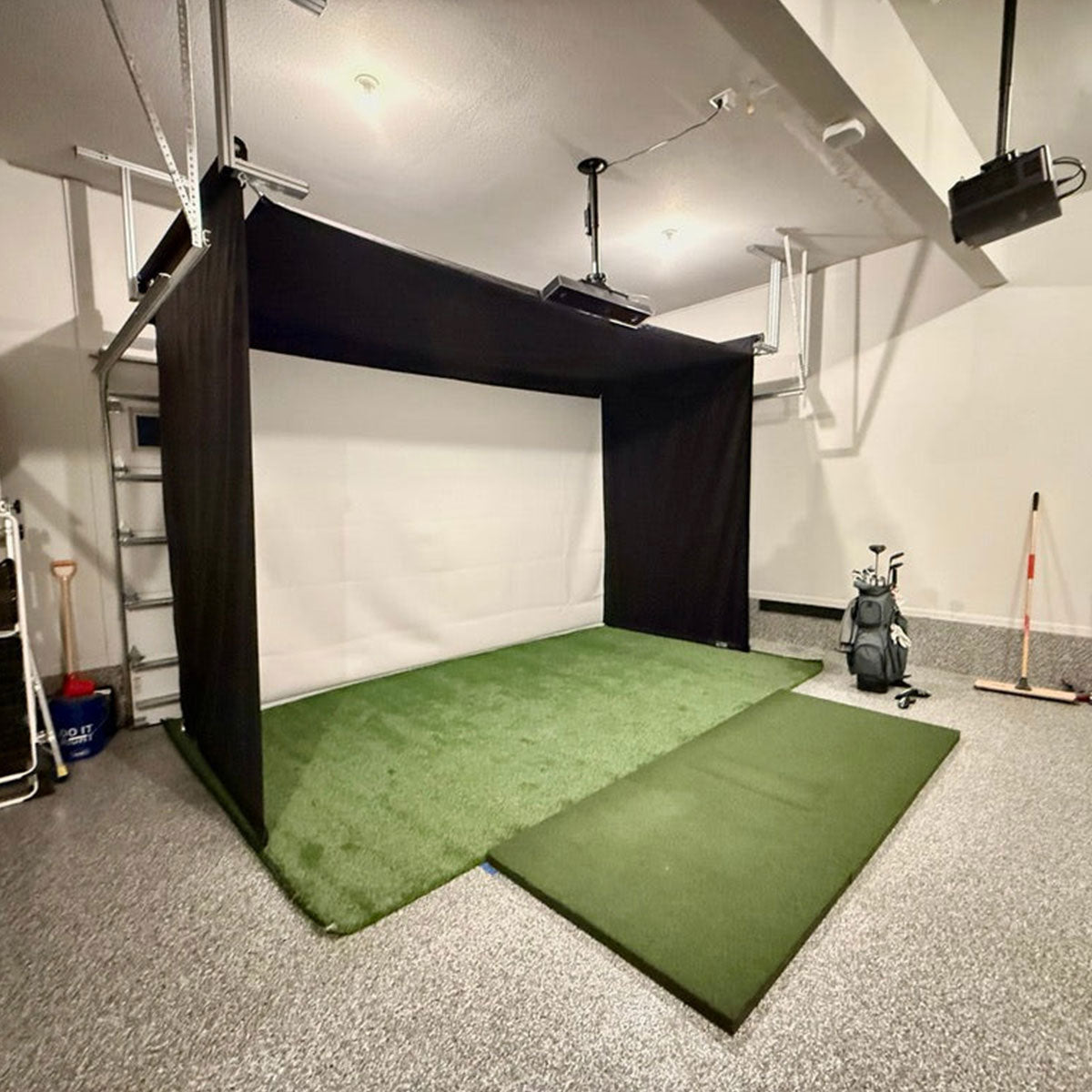 Bushnell Launch Pro Circle B SportScreen Vanish Retractable Golf Studio Complete Package | Home Golf Simulator Studio with Impact Screen, Enclosure, Hitting Mat, Putting Turf & Projector