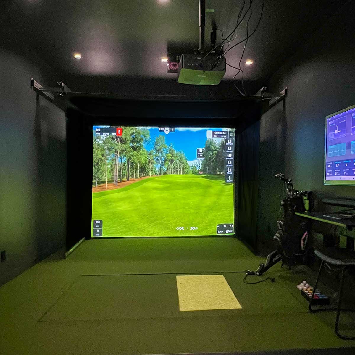 SportScreen Vanish Retractable Golf Studio Complete Package by Golficity | Home Golf Simulator Studio with Impact Screen, Enclosure, Hitting Mat, Putting Turf & Projector